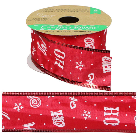 Crafter's Square 1.5" x 3 yds Christmas Wire-Edge Ribbon - Red Ho Ho - R035 - Picture 1 of 1